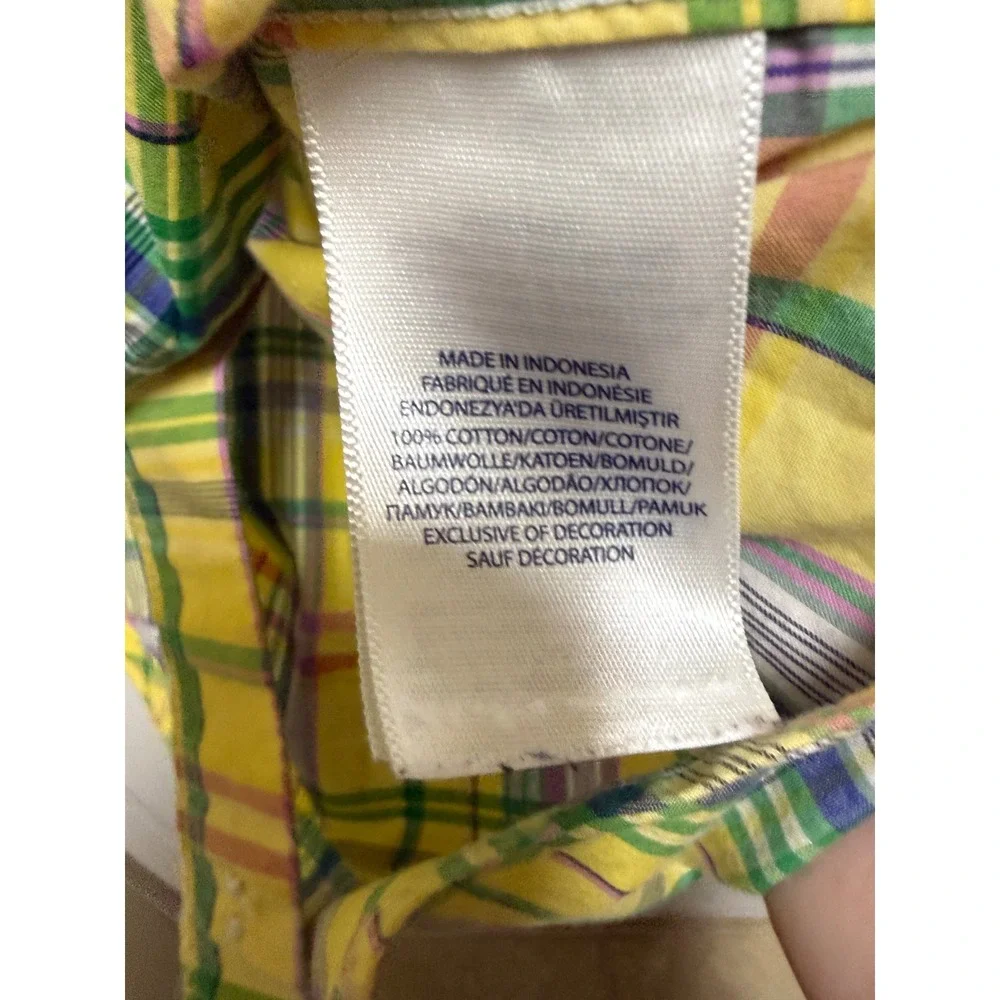 Ralph Lauren Boys Madras Plaid Shirt Yellow Green Short Sleeve Button Down Sz‎ 6